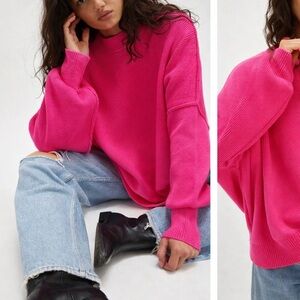 Free People Easy Street Tunic Oversized Sweater Pullover Strawberry hot Pink XS